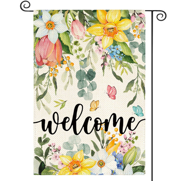 Spring Flowers Garden Flag 12 x 18 Inch 1 Sided, Seasonal Welcome Yard Outdoor Flag