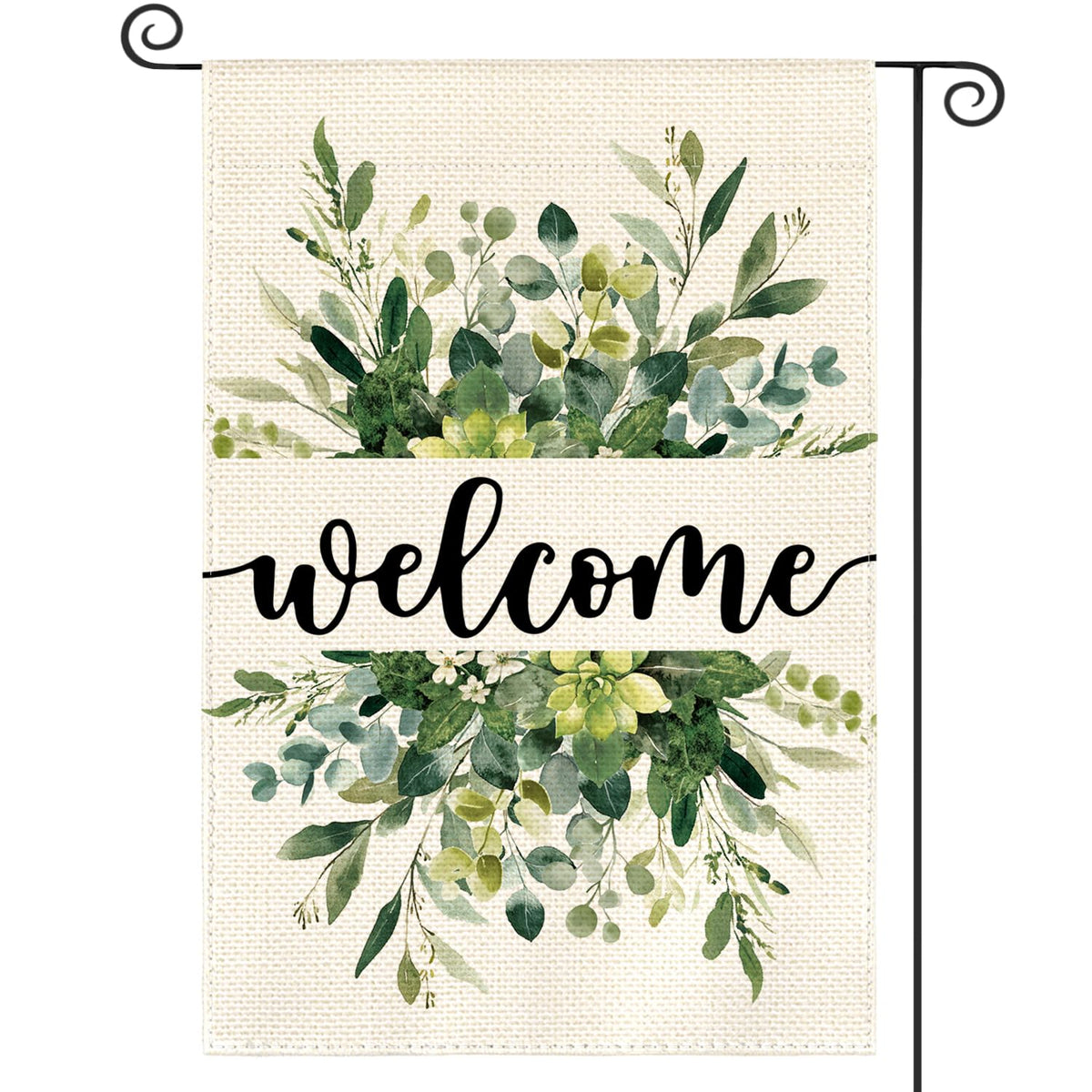 Spring Summer Floral Welcome Garden Flag 12x18 Inch Single Sided Outside, Eucalyptus Seasonal
