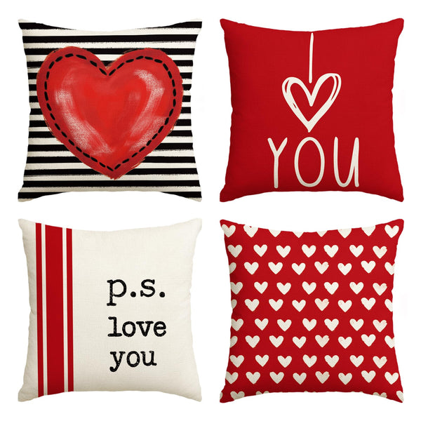 Valentine's Day I Love You Throw Pillow Covers, 18 x 18 Inch Red Valentine Heart Stripes p.s. Love You