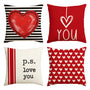 Valentine's Day I Love You Throw Pillow Covers, 18 x 18 Inch Red Valentine Heart Stripes p.s. Love You