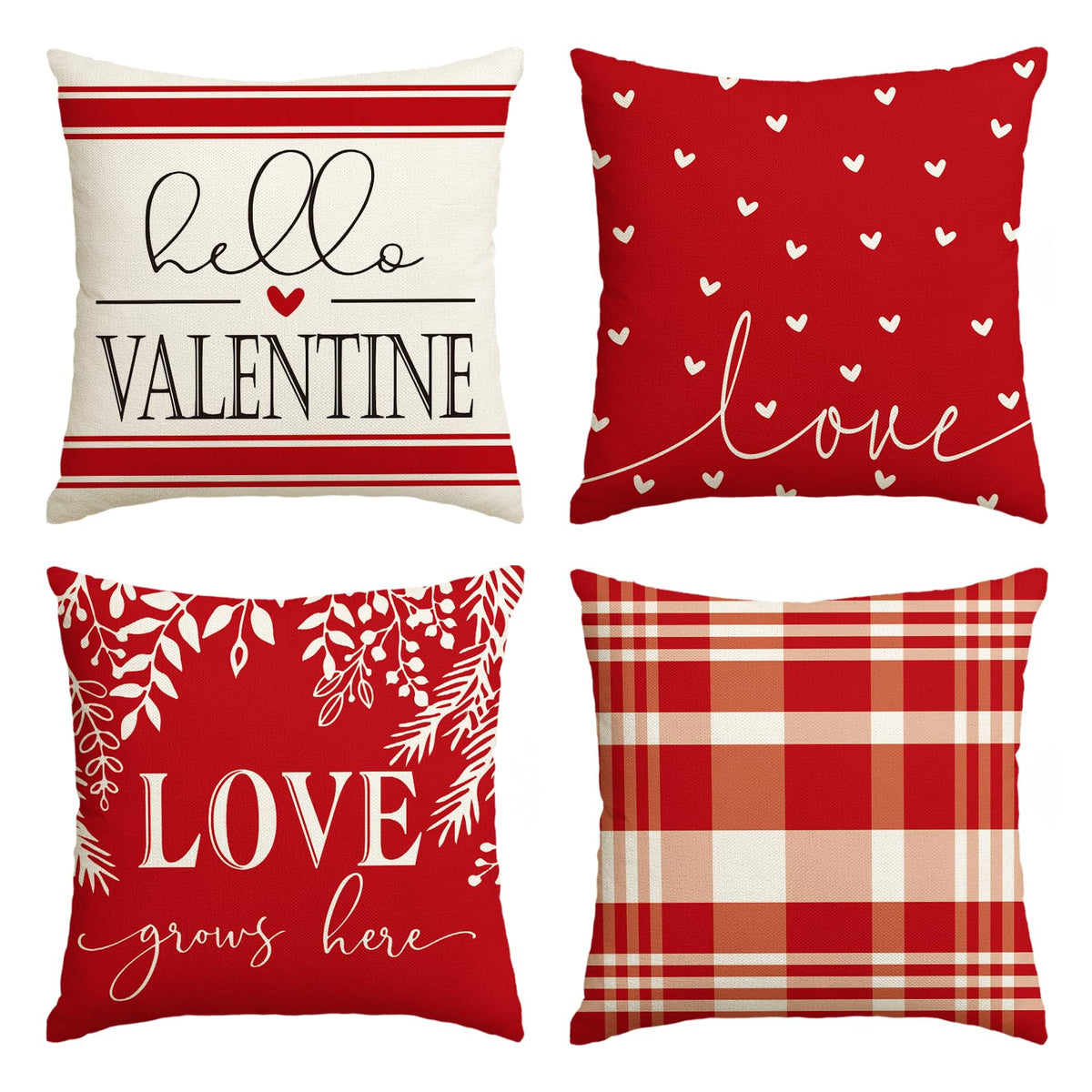 Valentine's Day Pillow Covers 18 x 18 Inch Set of 4 - Red Black Stripes Love Heart I Love You (Copy)