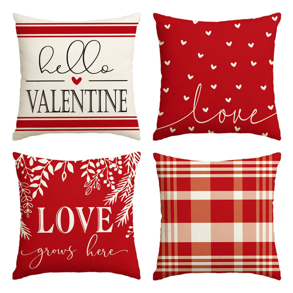 Valentine's Day Pillow Covers 18 x 18 Inch Set of 4 - Red Black Stripes Love Heart I Love You (Copy)
