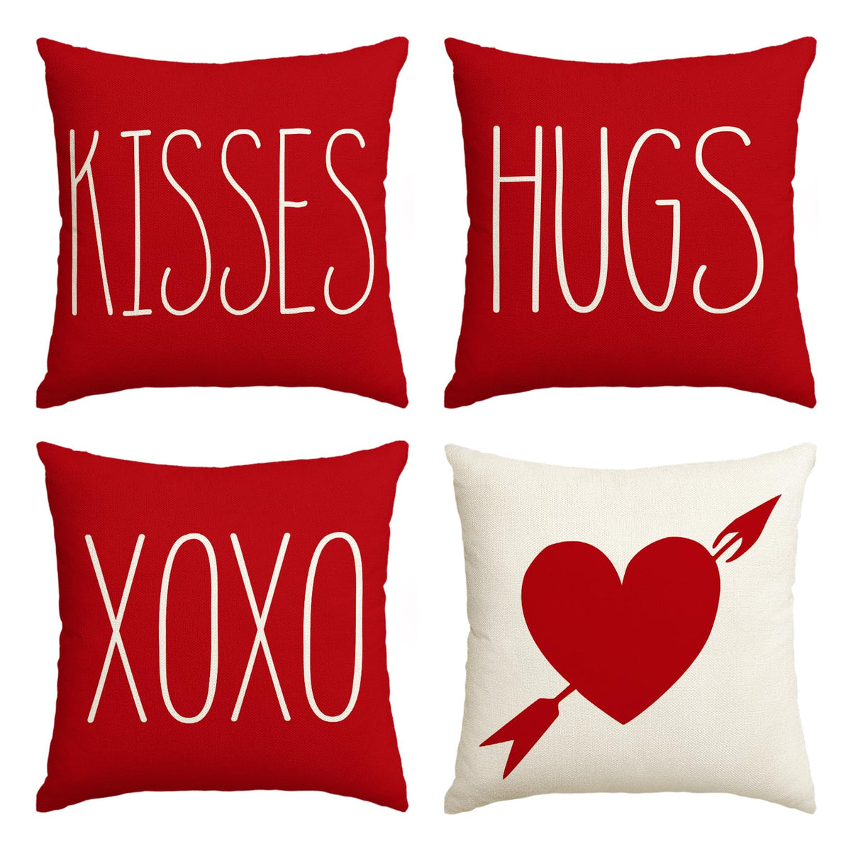Valentine's Day Saying Throw Pillow Cover, 18 x 18 Inch Holiday Kisses Hugs XOXO Love Heart Arrow