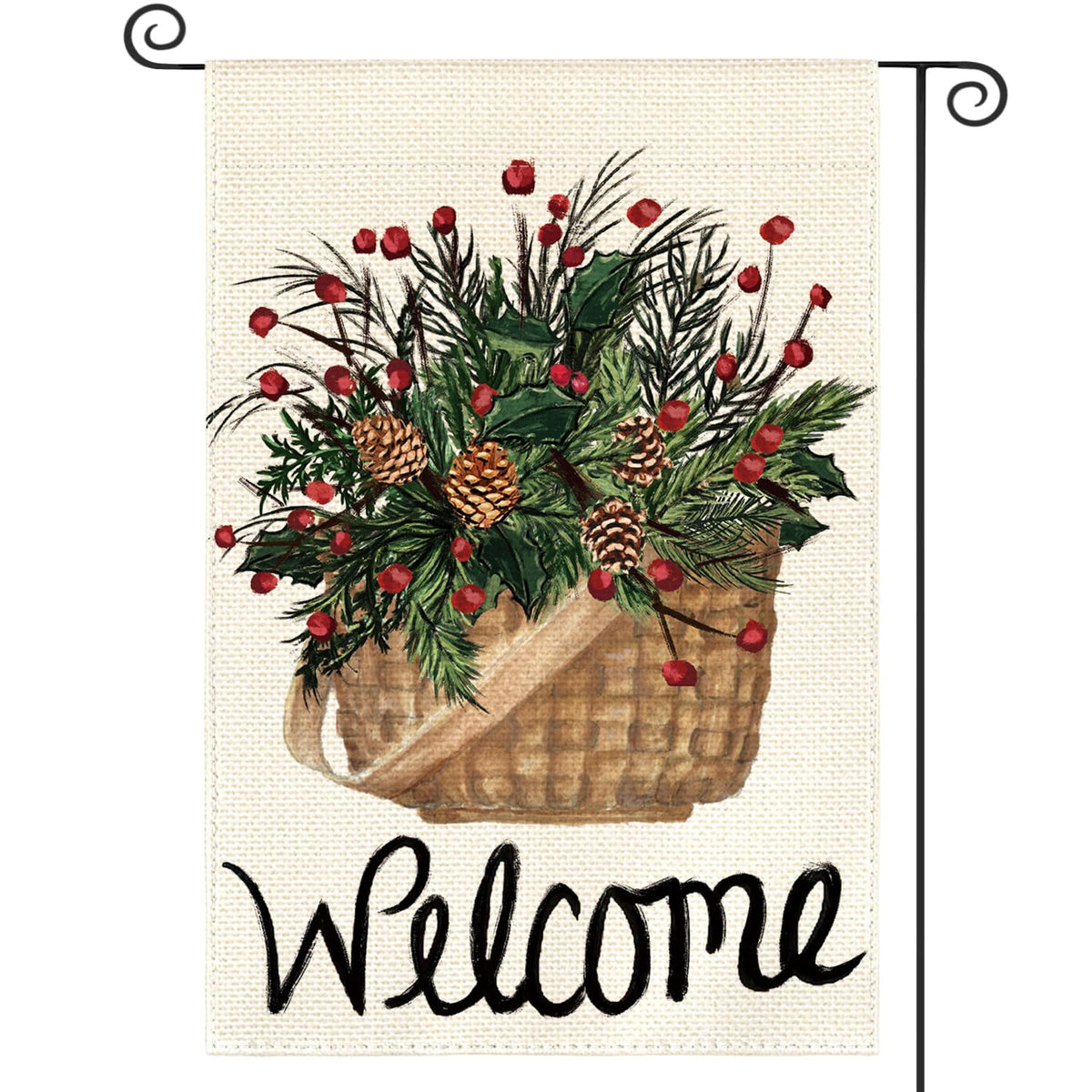 Welcome Holly Red Berries Garden Flag 12x18 Inch 1 Sided, Winter Christmas Farmhouse
