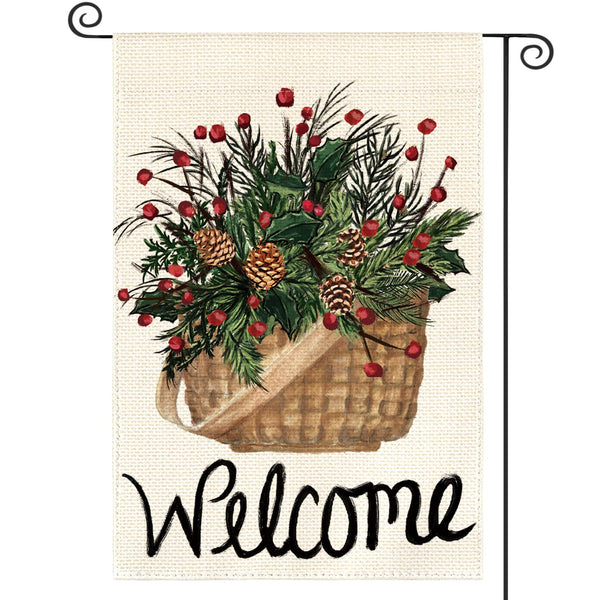 Welcome Holly Red Berries Garden Flag 12x18 Inch 1 Sided, Winter Christmas Farmhouse