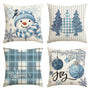 Set of 4 Winter Snowman Joy Snowflake Christmas Throw Pillow Covers, 18 x 18