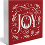 Joy Christian Christmas Wooden Box Sign, Farmhouse Red Christmas Snowflake Xmas Wood Sign