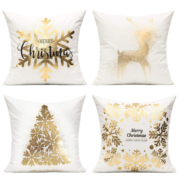 White Gold Christmas Decorations Throw Pillow Covers 18X18 Set of 4