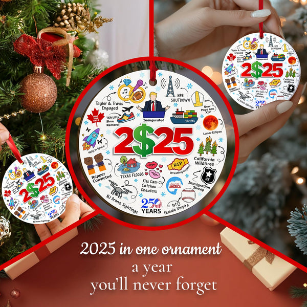 2025 Christmas Ornament, Year in Review Ornament, Funny Hot Topics 2025 Year Remember Keepsake