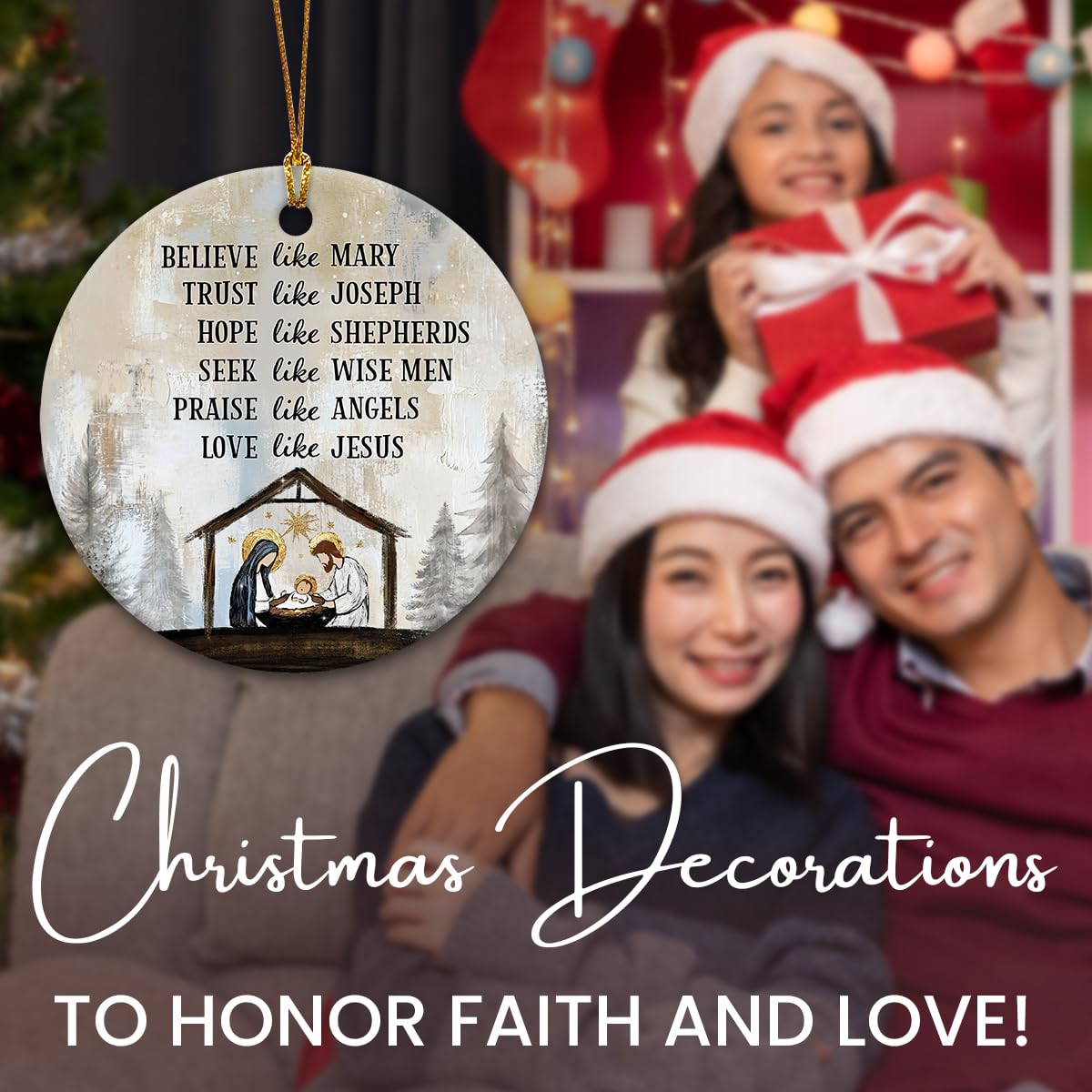 2025 Nativity Christmas Ornaments - Believe Like Mary Trust Like Joseph Jesus Christmas Decorations