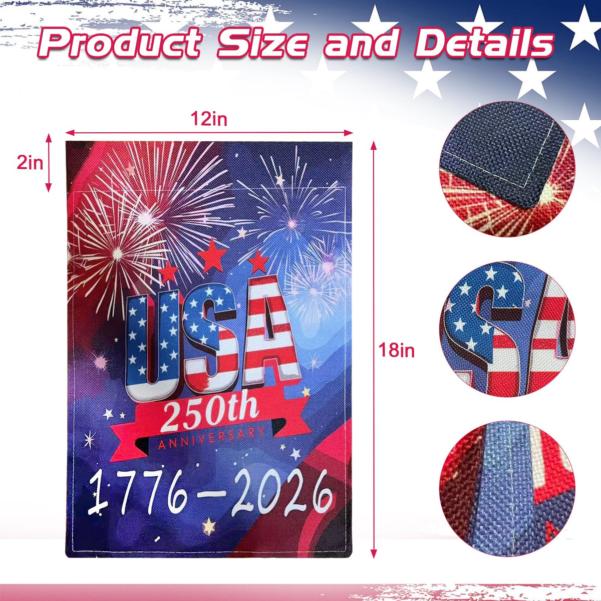 250 years american Anniversary Garden Flag,12x18 Inch,1776 2026 Commemorative Single-Sided