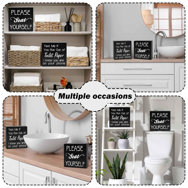 2 PCS Farmhouse Bathroom Signs Decor Wood Box Sign, Rustic Bathroom Wall Art Decor