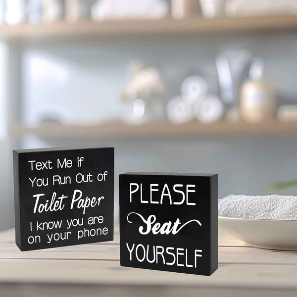 2 PCS Farmhouse Bathroom Signs Decor Wood Box Sign, Rustic Bathroom Wall Art Decor