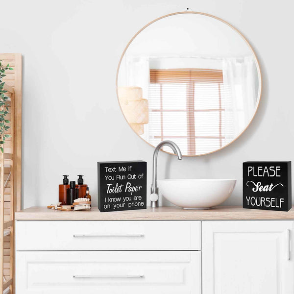 2 PCS Farmhouse Bathroom Signs Decor Wood Box Sign, Rustic Bathroom Wall Art Decor