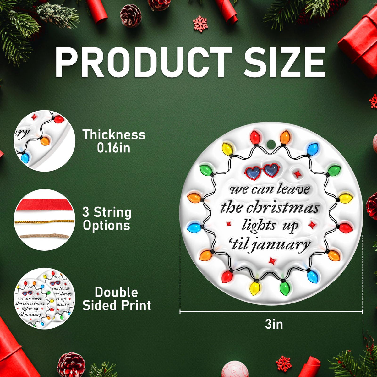 Gifts for Christmas, Christmas Ornament Ceramic 2-Side Printed, Christmas Decorations for Trees
