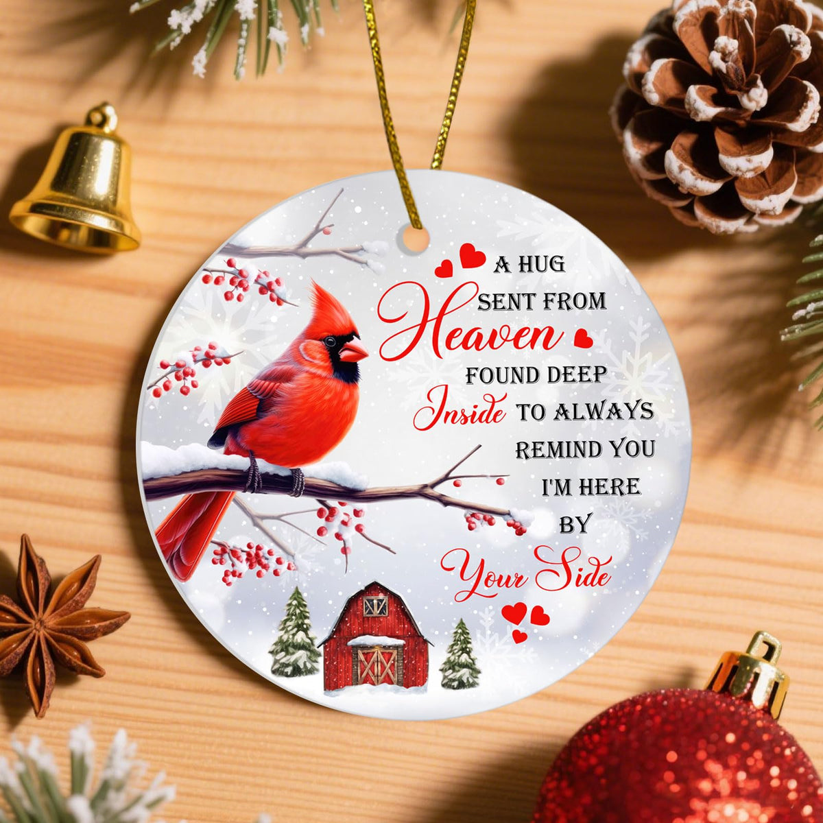 A Hug Sent from Heaven – Memorial Ceramic Red Cardinal Ornament, Remembrance Christmas Tree Decoration, Sympathy Gift for Loss of Family