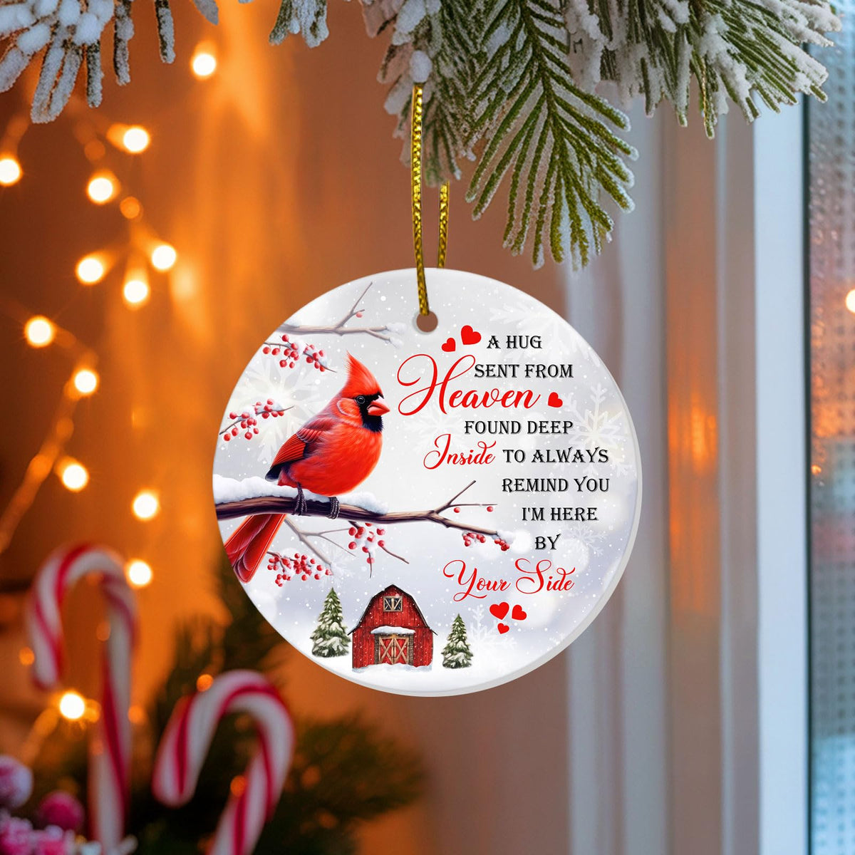 A Hug Sent from Heaven – Memorial Ceramic Red Cardinal Ornament, Remembrance Christmas Tree Decoration, Sympathy Gift for Loss of Family
