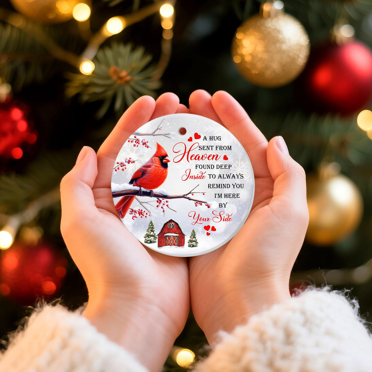 A Hug Sent from Heaven – Memorial Ceramic Red Cardinal Ornament, Remembrance Christmas Tree Decoration, Sympathy Gift for Loss of Family