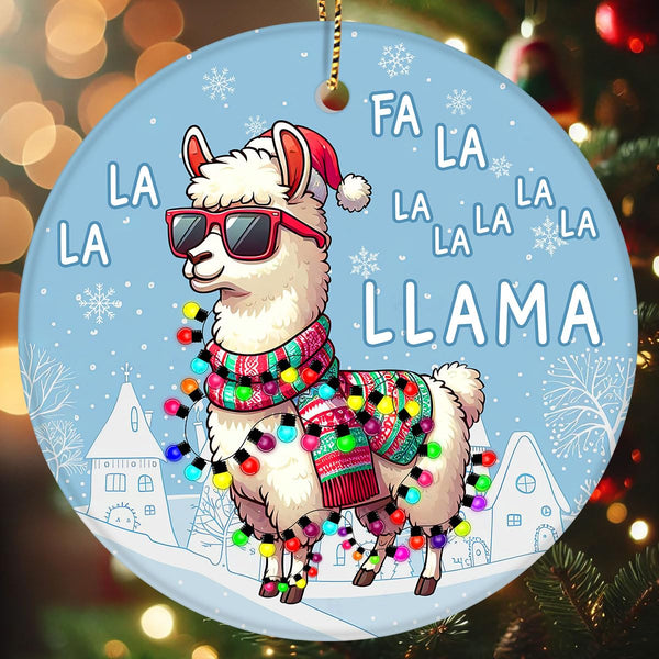 Cute Llama Christmas Ornaments 2025 - Llama Ceramic Tree Decoration, 2-Sided UV Print, for Men Women, Rustic Xmas Decor