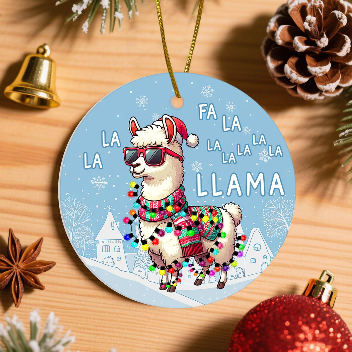 Cute Llama Christmas Ornaments 2025 - Llama Ceramic Tree Decoration, 2-Sided UV Print, for Men Women, Rustic Xmas Decor