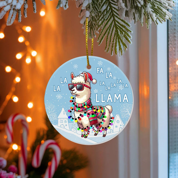 Cute Llama Christmas Ornaments 2025 - Llama Ceramic Tree Decoration, 2-Sided UV Print, for Men Women, Rustic Xmas Decor