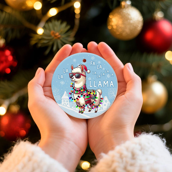 Cute Llama Christmas Ornaments 2025 - Llama Ceramic Tree Decoration, 2-Sided UV Print, for Men Women, Rustic Xmas Decor