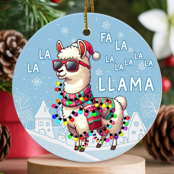 Cute Llama Christmas Ornaments 2025 - Llama Ceramic Tree Decoration, 2-Sided UV Print, for Men Women, Rustic Xmas Decor
