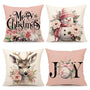 Pink Christmas Pillow Covers 18x18 Set of 4 Farmhouse Xmas Decorations Snowman Deer Joy Floral