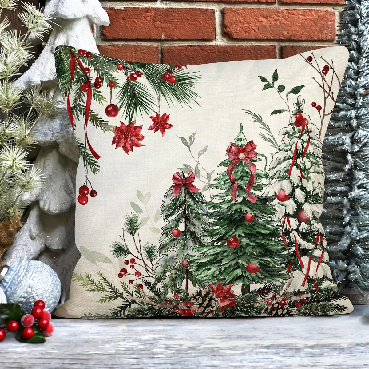 Christmas Trees Pillow Covers 18x18 Inch Set of 2, Xmas Tree Farmhouse Decorations Winter Holiday Decor