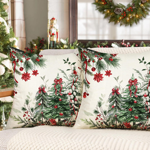 Christmas Trees Pillow Covers 18x18 Inch Set of 2, Xmas Tree Farmhouse Decorations Winter Holiday Decor