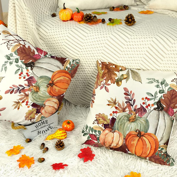 Fall Pumpkin Leaves Throw Pillow Covers 18 x 18 Inch Set of 2