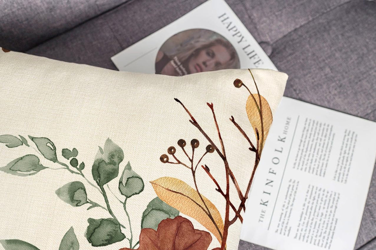 Fall Pumpkin Leaves Throw Pillow Covers 18 x 18 Inch Set of 2
