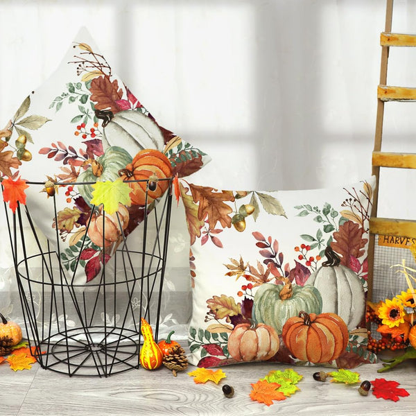 Fall Pumpkin Leaves Throw Pillow Covers 18 x 18 Inch Set of 2
