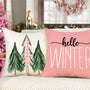 Pink Christmas Pillow Covers 18x18 Set of 4 Farmhouse Christmas Decorations Merry Christmas Tree Truck Hello Winter