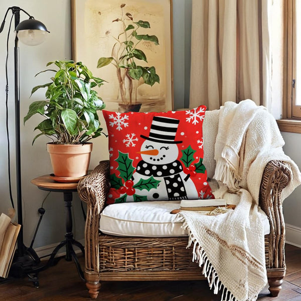 Christmas Red Pillow Cover Lovely Snowman Festival Throw Cushion Cover Xmas Snowman