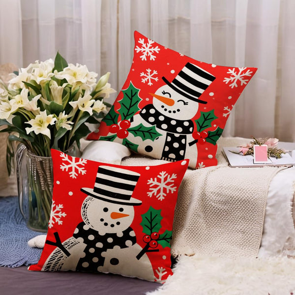 Christmas Red Pillow Cover Lovely Snowman Festival Throw Cushion Cover Xmas Snowman