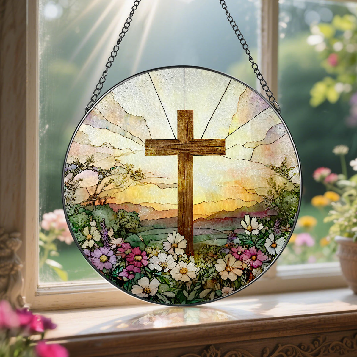 8 Inch Stained Glass Wildflowers Suncatcher Christian Stained Glass Windows Hanging Flower