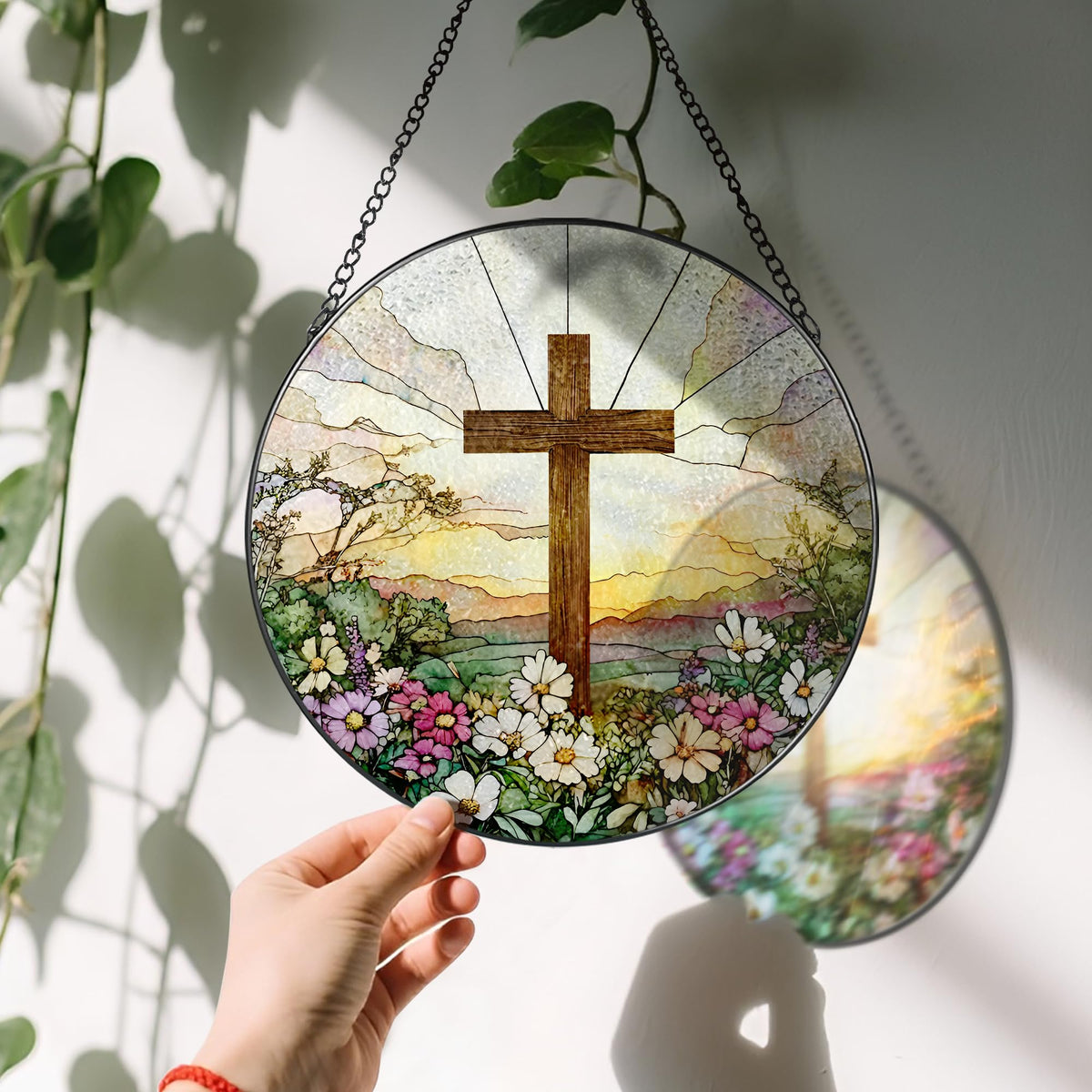 8 Inch Stained Glass Wildflowers Suncatcher Christian Stained Glass Windows Hanging Flower