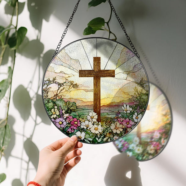 8 Inch Stained Glass Wildflowers Suncatcher Christian Stained Glass Windows Hanging Flower