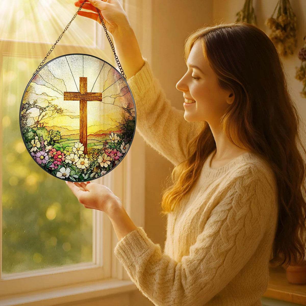 8 Inch Stained Glass Wildflowers Suncatcher Christian Stained Glass Windows Hanging Flower