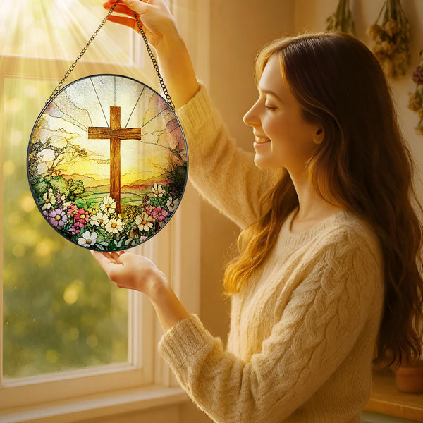 8 Inch Stained Glass Wildflowers Suncatcher Christian Stained Glass Windows Hanging Flower