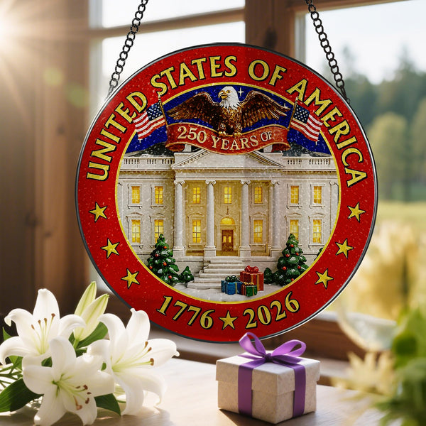 250 Years of America Stained Glass Suncatcher, Stained Glass Window Hanging Decor, 1776-2026