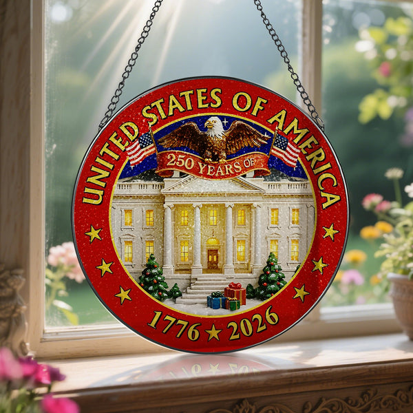 250 Years of America Stained Glass Suncatcher, Stained Glass Window Hanging Decor, 1776-2026