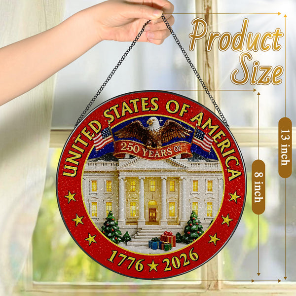 250 Years of America Stained Glass Suncatcher, Stained Glass Window Hanging Decor, 1776-2026