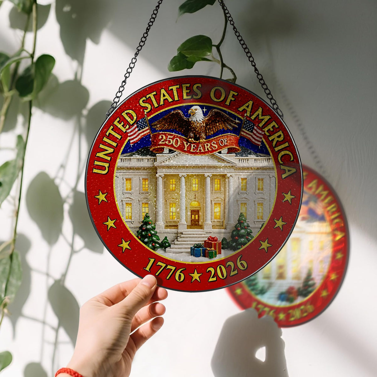 250 Years of America Stained Glass Suncatcher, Stained Glass Window Hanging Decor, 1776-2026