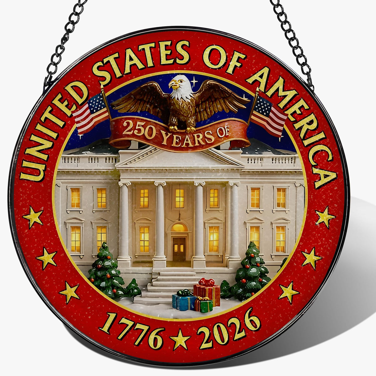 250 Years of America Stained Glass Suncatcher, Stained Glass Window Hanging Decor, 1776-2026