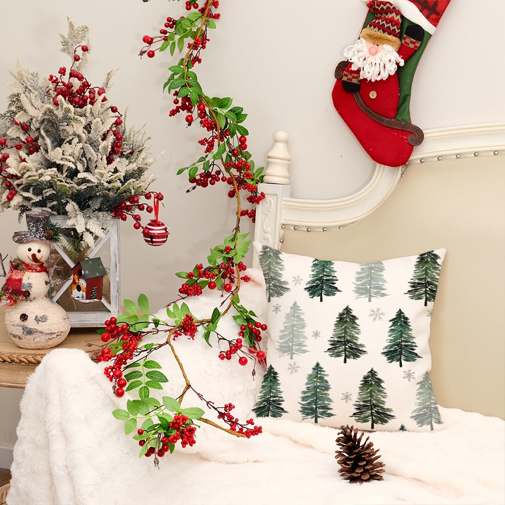 Christmas Pillow Cover 18X18 Inch Christmas Tree Snowflake Decoration Green