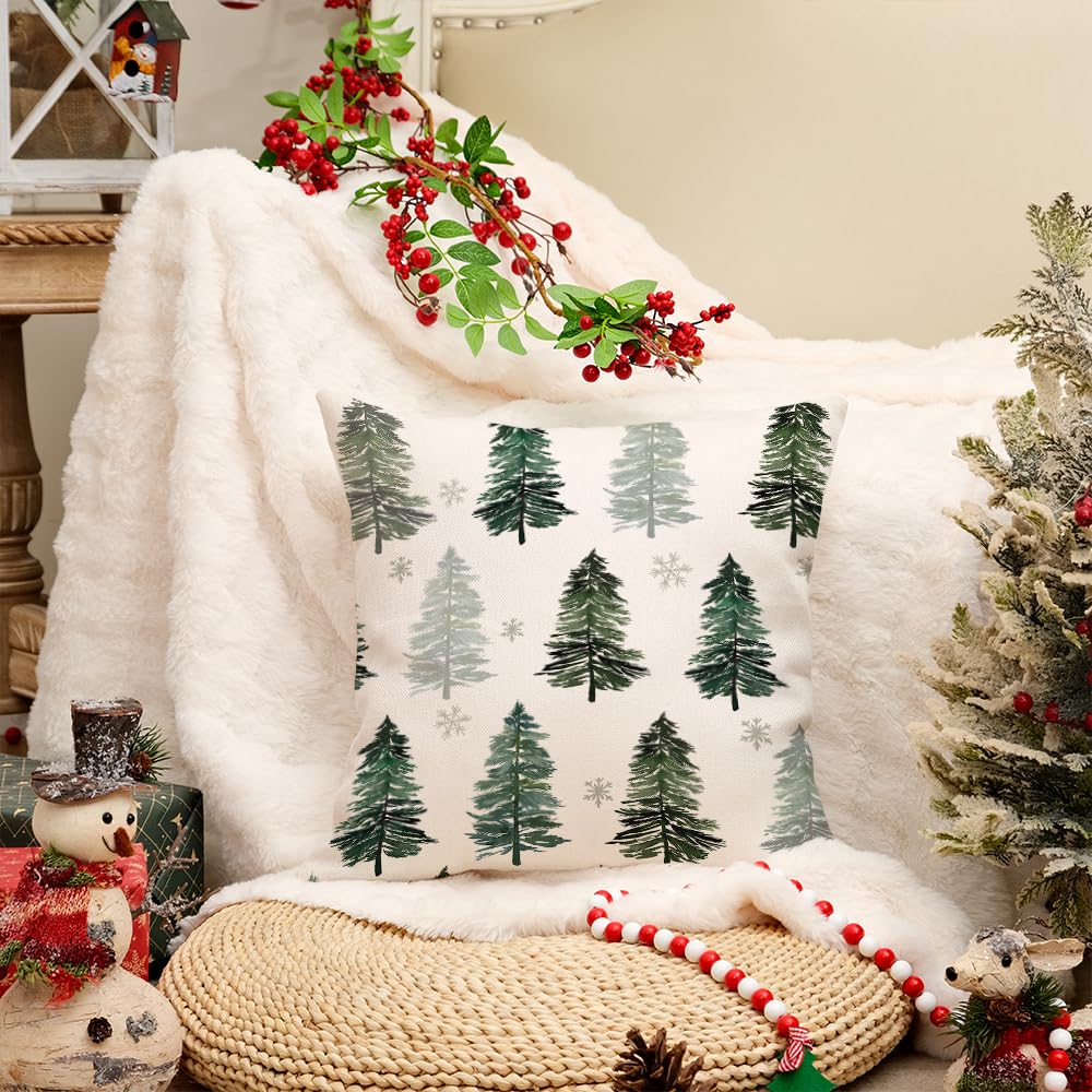 Christmas Pillow Cover 18X18 Inch Christmas Tree Snowflake Decoration Green