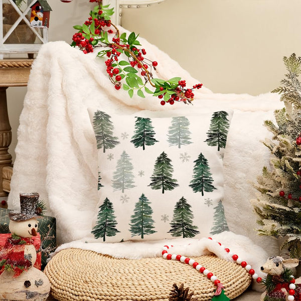 Christmas Pillow Cover 18X18 Inch Christmas Tree Snowflake Decoration Green