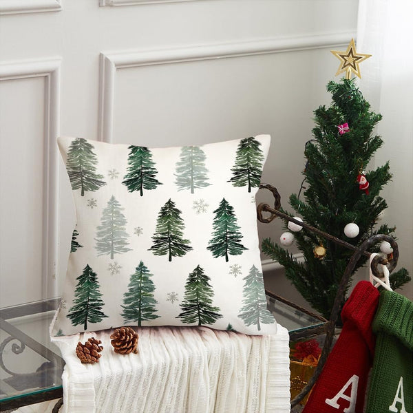 Christmas Pillow Cover 18X18 Inch Christmas Tree Snowflake Decoration Green
